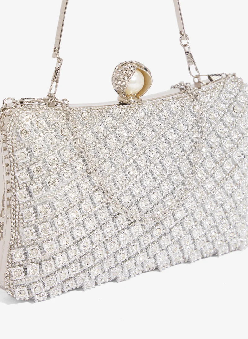 Khizana Silver Silver Top Handle Embellished Detailed Clutch for Women | Best Price UAE